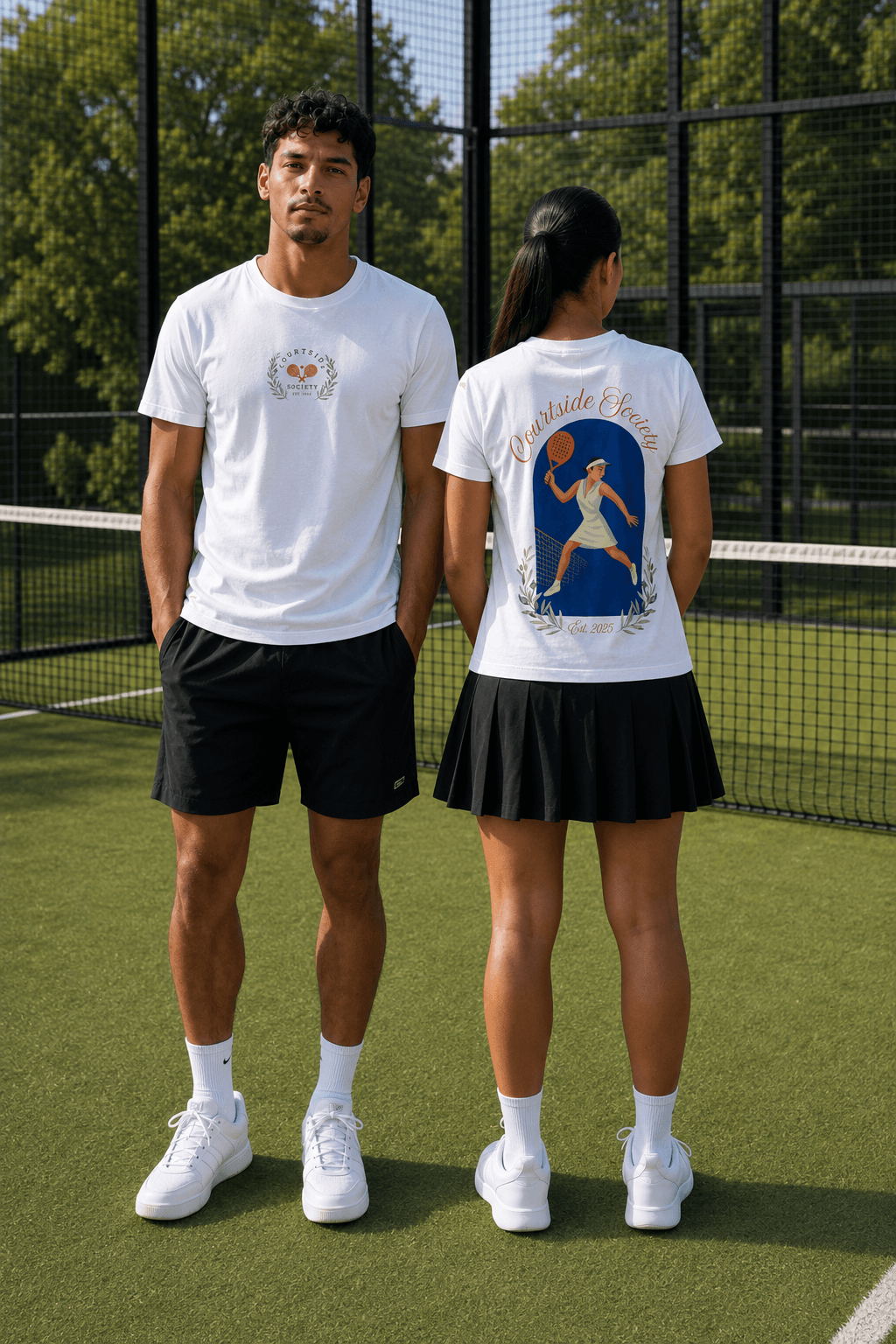 Courtside Society Court Tee worn on court